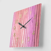 Horloge Carrée Bandes roses (Angle)