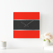 Horloge Carrée Bandes rouges, noires, argentées et blanches (Maison)