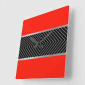 Horloge Carrée Bandes rouges, noires, argentées et blanches (Angle)