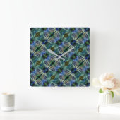 Horloge Carrée Bandes transversales courbes en vert et bleu vif (Maison)