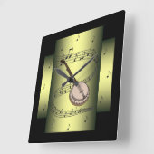 Horloge Carrée Banjo ~ Musical Swirl ~ Notes ~ * ~ (Angle)