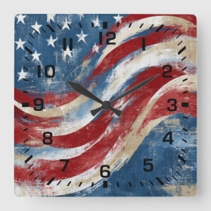 Horloge Carrée Bannière de drapeau du Jour de l'Indépendance viei