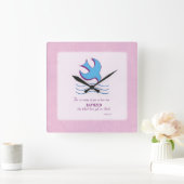 Horloge Carrée Baptême adulte sur rose (Maison)