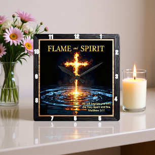 Horloge Carrée Baptême de l'Esprit d'eau de la Croix de Flamme Ma