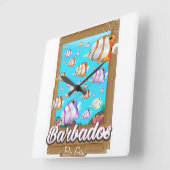 Horloge Carrée Barbados Tropical Fish affiche de voyage (Angle)