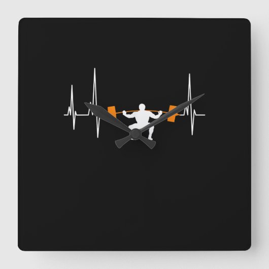 Horloge Carrée Barbell Weightlifting Heartbeat (Recto)