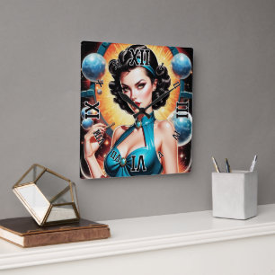 Horloge Carrée Barbenheimer Retro Fusion de l'âge atomique