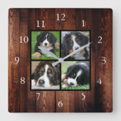 Horloge Carrée Barm bois motif Famille collage photo personnalisé (Recto)