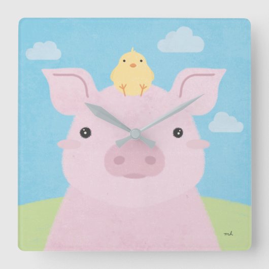 Horloge Carrée Barn Buddies - Piglet & Chick (Recto)