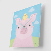 Horloge Carrée Barn Buddies - Piglet & Chick (Angle)