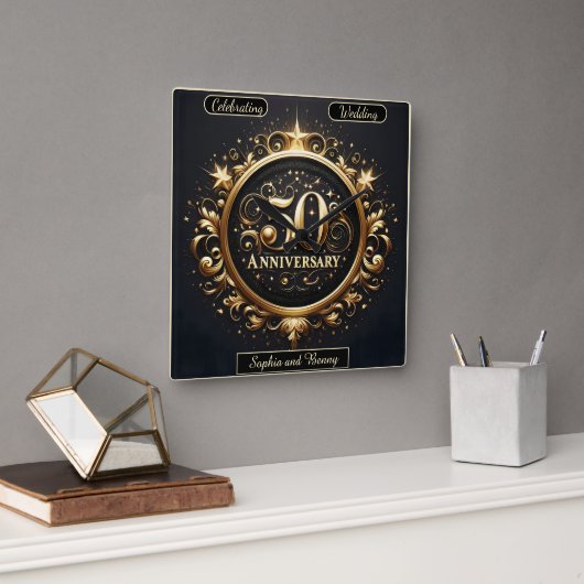 Horloge Carrée Baroque Or : Conception pour le 50e anniversaire d (Bureau)