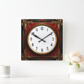 Horloge Carrée Baroque rouge (Maison)