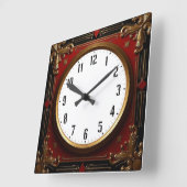 Horloge Carrée Baroque rouge (Angle)