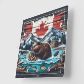 Horloge Carrée Barrage de l'édifice Beaver dans la nature sauvage (Angle)