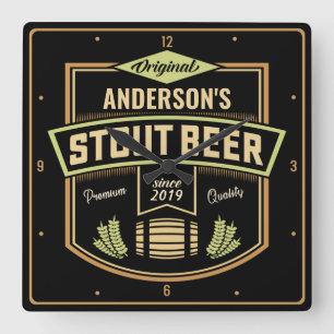 Horloge Carrée Barre Étiquette de brassage de bière foncée Stout 