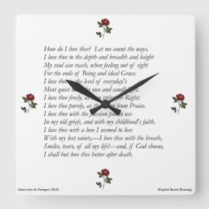 Horloge Carrée Barrett Browning - Sonnets du Portugais 43