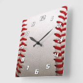 Horloge Carrée Baseball et Softball Couture Rouge (Angle)