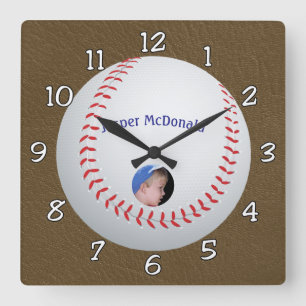 Horloge Carrée Baseball Textured photo Arrière - plan personnalis