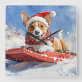 Horloge Carrée Basenji Chien en rebord Laisser neiger Noël (Recto)