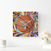 Horloge Carrée Basketball photo Bkgrd multicolore Personnaliser (Maison)