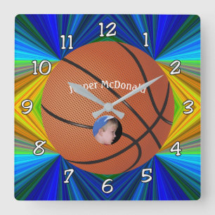 Horloge Carrée Basketball photo Bkgrd multicolore Personnaliser
