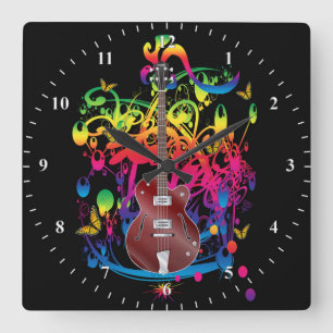 Horloge Carrée Basse guitare couleur splash