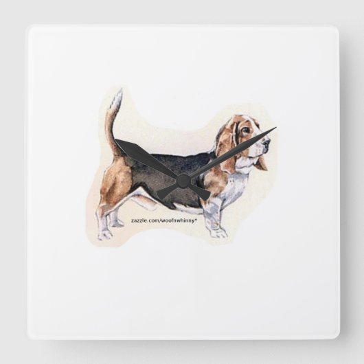 Horloge Carrée Basset Hound (Recto)
