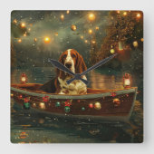 Horloge Carrée Basset Hound Noël Festive Voyage (Recto)