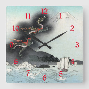 Horloge Carrée Bataille dans la mer de la fureur du dragon pour l