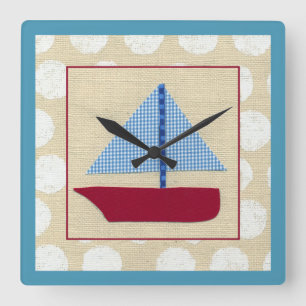 Horloge Carrée Bateau à voile pour enfants par Chariklia Zarris