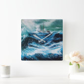 Horloge Carrée Bateau dans la mer dans la tempête (Maison)