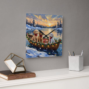 Horloge Carrée Bateau de Noël de Caniche Fêtes