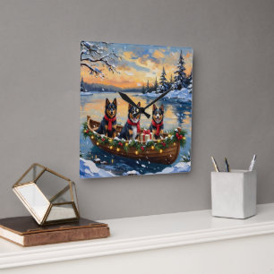 Horloge Carrée Bateau de Noël de vacances de Lappish finlandais
