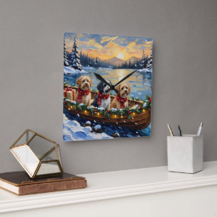 Horloge Carrée Bateau de Noël Lhasa Apso pour les Fêtes