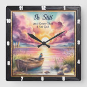 Horloge Carrée Bateau du lac encore coucher de soleil (Recto)