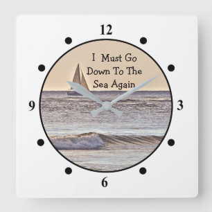 HORLOGE CARRÉE "BATEAU SEUL SUR LA MER"/AMOUR DE VOILE
