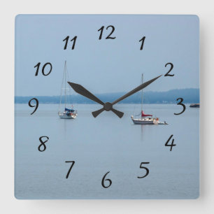 Horloge Carrée Bateaux à voile sur la rivière