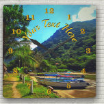 Horloge Carrée Bateaux Mismaloya sur la rivière 0350<br><div class="desc">Peinture "Bateaux Mismaloya sur la rivière 0350" Collection Customisez votre horloge murale pour créer une pièce fonctionnelle de décoration murale pour correspondre parfaitement à votre décor maison ou le donner en cadeau personnalisé. Cette horloge murale unique et de haute qualité est imprimée vibramment avec le procédé AcryliPrint®HD et dispose d'un...</div>