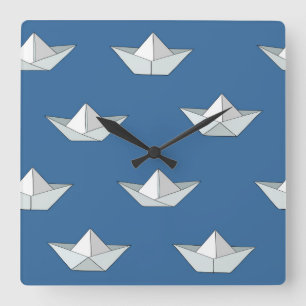 Horloge Carrée Bateaux Origami Sur Le Motif D'Eau