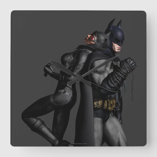 Horloge Carrée Batman Arkham City | Batman et Catwoman (Recto)