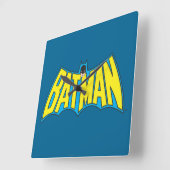 Horloge Carrée Batman | Logo Vintage bleu jaune (Angle)