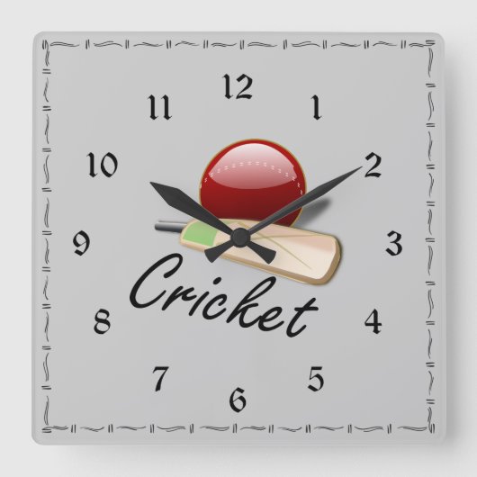 Horloge Carrée Batte et balle de cricket, design populaire (Recto)