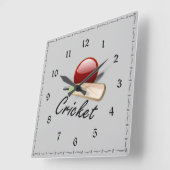 Horloge Carrée Batte et balle de cricket, design populaire (Angle)