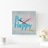 Horloge Carrée be happy beach and starfish (Maison)