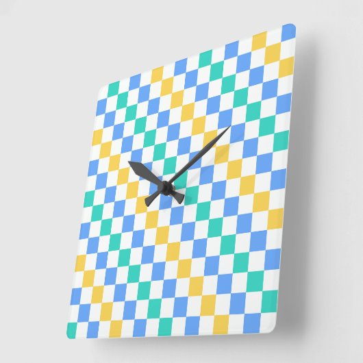 Horloge Carrée Beach day diagonal checkerboard pattern (Angle)