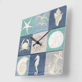 Horloge Carrée Beach Happy Place Blue Aqua Old Wood Sea Clock (Angle)