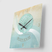 Horloge Carrée Beach House Clam Shell Aqua Blue ID623 (Angle)