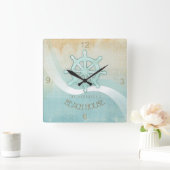 Horloge Carrée Beach House Nautical Boat Helm Aqua Blue ID623 (Maison)
