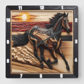 Horloge Carrée Beach Morgan Trot : Écran en bois brûlé (Recto)