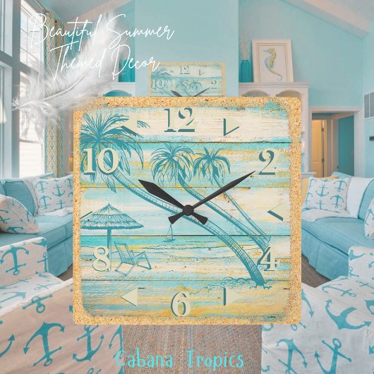 Horloge Carrée Beach Scene Wall Clock